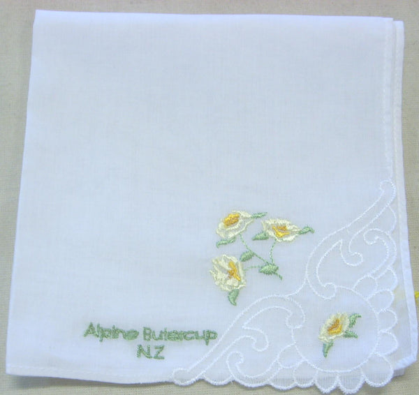 Ladies Embroidered Handkerchief F1154FP NZ Alpine buttercup per Dozen