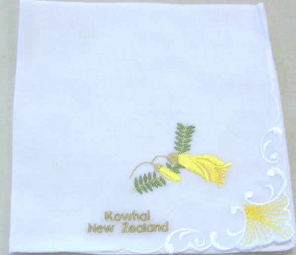 Ladies Embroidered Handkerchief F1154FP NZ Kowhai per Dozen