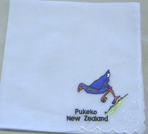 Ladies Embroidered Handkerchief F1154FP NZ Pukeko Each