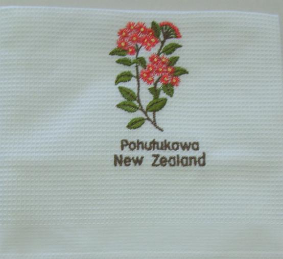 NZ Pohutukawa Embroidered Hand Towel KO24S Each